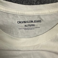 Calvin Klein Jeans T-Shirt Mens Size XL White Red Logo Crewneck Short Sleeve