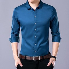 Men’s Casual Fashion Business Solid Color Long Sleeved Shirt