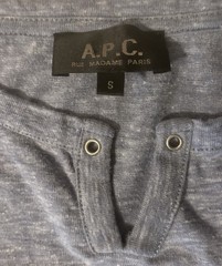 APC Paris Long Sleeve T Shirt Size Small Heather Blue Henley Style V Cut Collar
