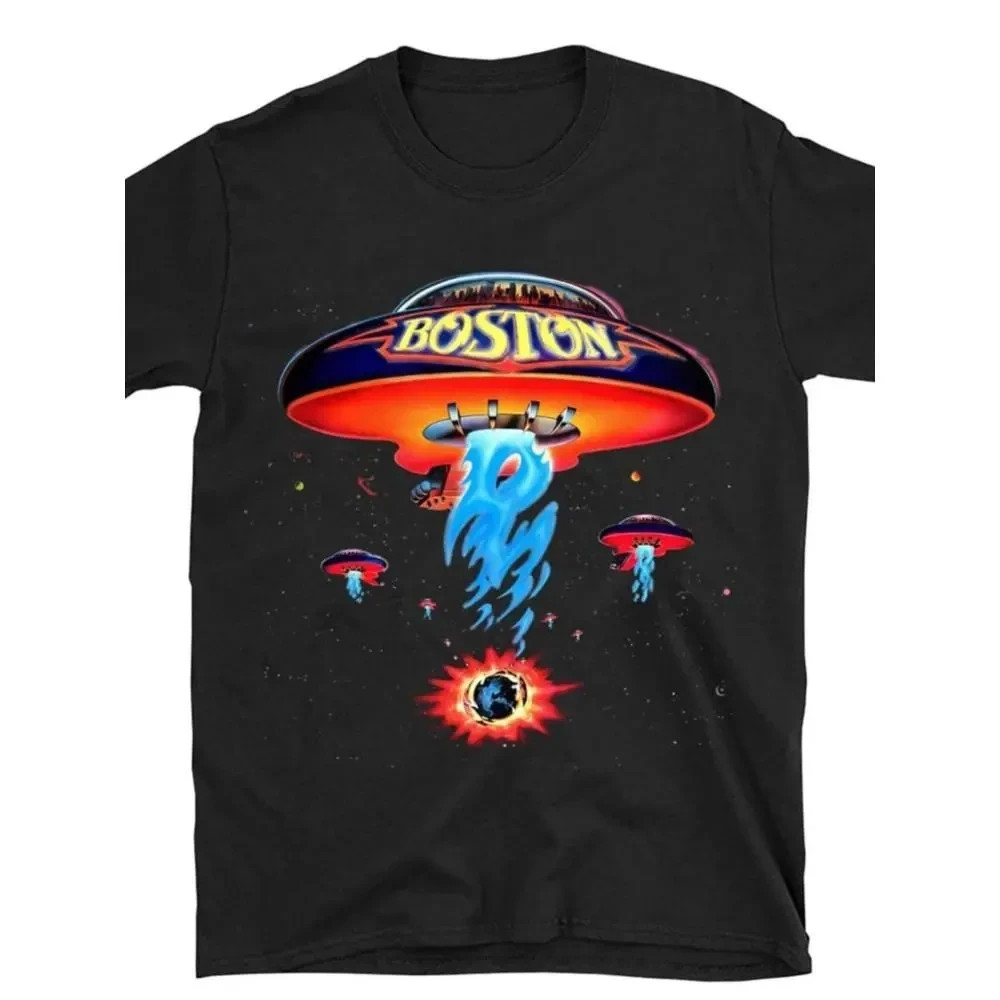 100% Cotton Boston Band T-Shirt Poster Shirt Spaceship Rock Band T-Shirt Men’S B