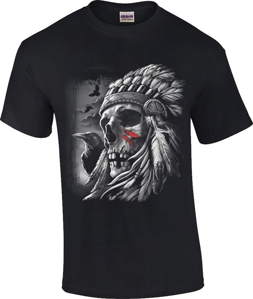 Chief Warpaint Skull T-Shirt Indian Native American Warrior Headdress Tee