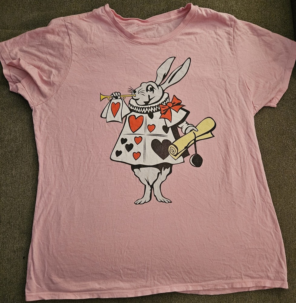 Alice In Wonderland Classic Disney Movie Vintage White Rabbit Pink Shirt XL RARE