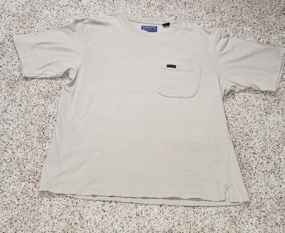 Pendleton T-Shirt Mens L Beige Pocket Tee Cotton Casual Outdoors Logo Workwear