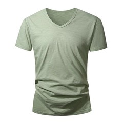 Men 100 % Cotton V Neck T Shirt Casual Summer Beach Gym Fitness Sports Tee Gift