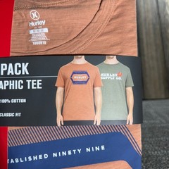 Hurley Mens 2-Pack Graphic Tee Orange Green 100% Cotton Classic Fit Medium NWT