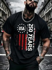 USA Flag 250th Anniversary Y2K Patriotic Digital Print Men’s Casual Cotton Tee
