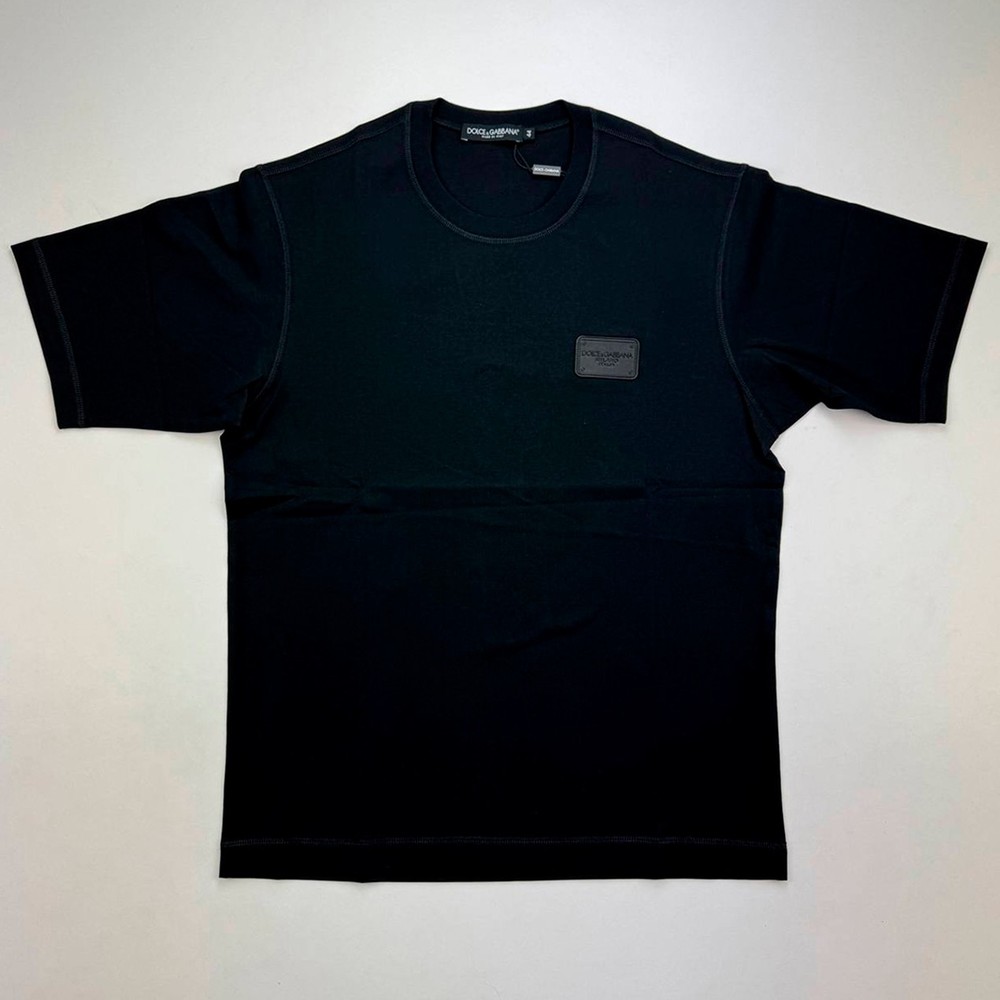 DOLCE & GABBANA Men’s Branded Tag Logo Plaque Cotton Oversized T-Shirt – Black