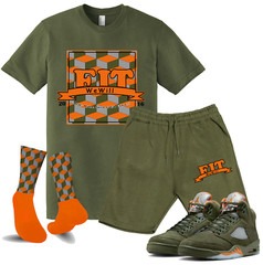 We Will Fit Set to match Jordan 5 Olive army Green Solar orange