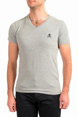 Philipp Plein Men’s Gray Short Sleeve Logo Print V-Neck T-Shirt US 2XL IT 56