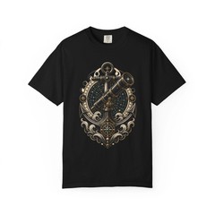 Blackwork Coastal Astronomy Anchor T-Shirt Graphic