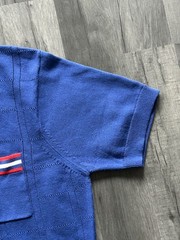 Gabicci Knit T Shirt Medium Blue Ringer High Round Neck Short Sleeve Pocket Tee