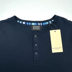 Scotch & Soda Shirt Mens Small Blue Long Sleeve Henley Free Thinkers Organic Tee