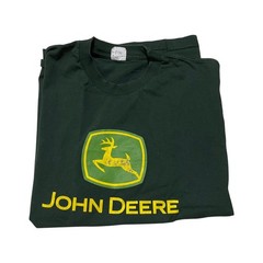 John Deere Logo T-Shirt L Deer Pine Green 100% Cotton Farmer Mens Short Sleeve