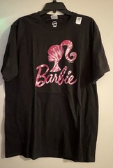 Mattel Barbie Silhouette T Shirt SzL Black Pink Tie Dye Splatter Graphic Tee New