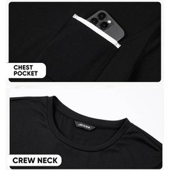 Medium Men’s Black Contrast Trim Stretch Cotton Pocket Crewneck T Shirt
