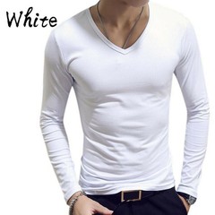 Men Long Sleeve Slim Fit V-Neck Sports Bodybuilding T-shirt Tops Basic Tee C2UK