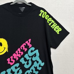Men’s Graphic T-Shirt Medium Black Neon Smiley Face Unity Rave Streetwear NWOT