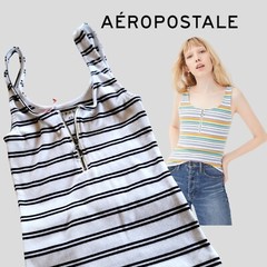 Aeropostale X-Small Black & White Striped Sexy Zip-Front Rib Bodycon Tank Top