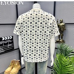 Men’s Floral Print Short Sleeve Cotton T-Shirt Casual Retro Round Neck Tee