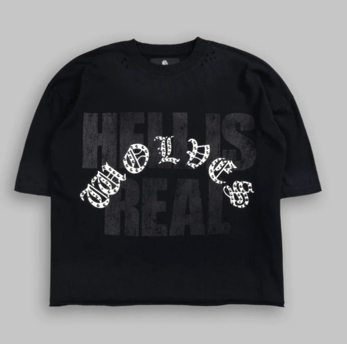Hell is Real Distressed Grunge “Box Cut” Tee V2 in Black Drift Wash sz small