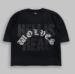 Hell is Real Distressed Grunge “Box Cut” Tee V2 in Black Drift Wash sz small