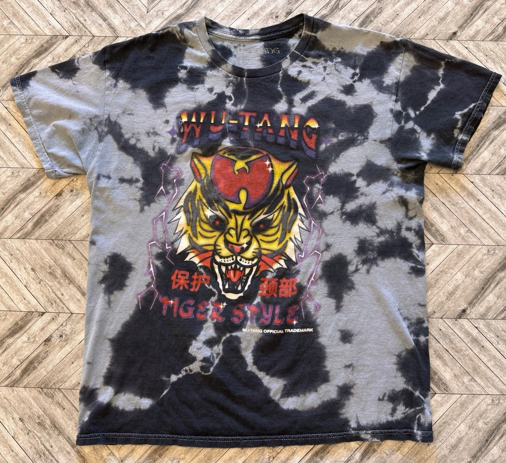 Wu Tang T-Shirt Mens Large Gray Tie Dye Rap Hip Hop Tiger Streetwear Urban Y2K