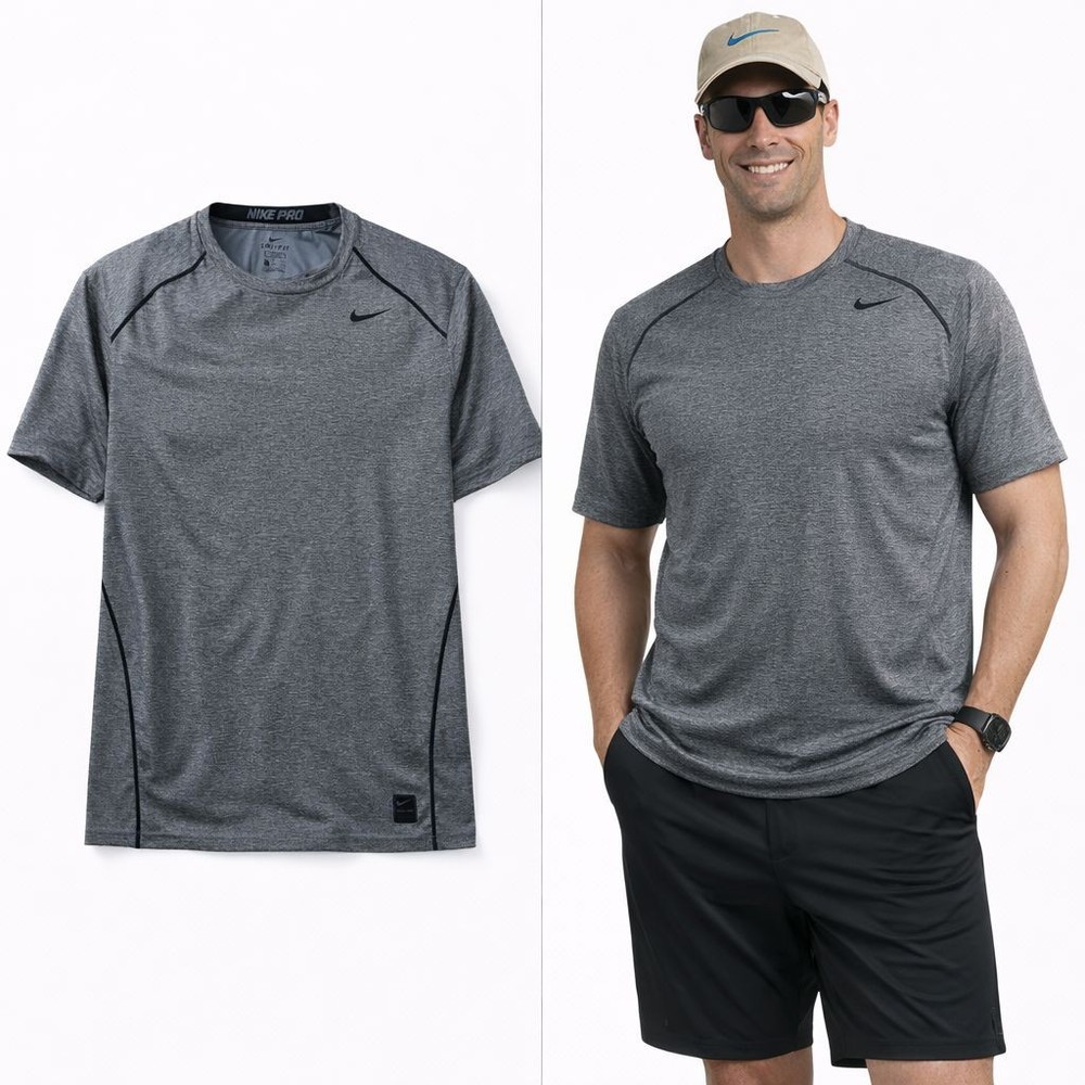 NIKE PRO Dri-FIT Fitted Short Sleeve Athletic T-Shirt Grey XXL