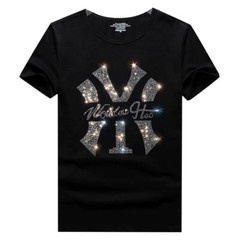 New Men Luxury Rhinestones Fashion T-Shirt High Quality Black White