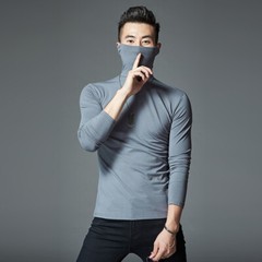 Spring and Autumn Men’s Thin Solid Color Half Turtleneck Long Sleeve T-Shirts