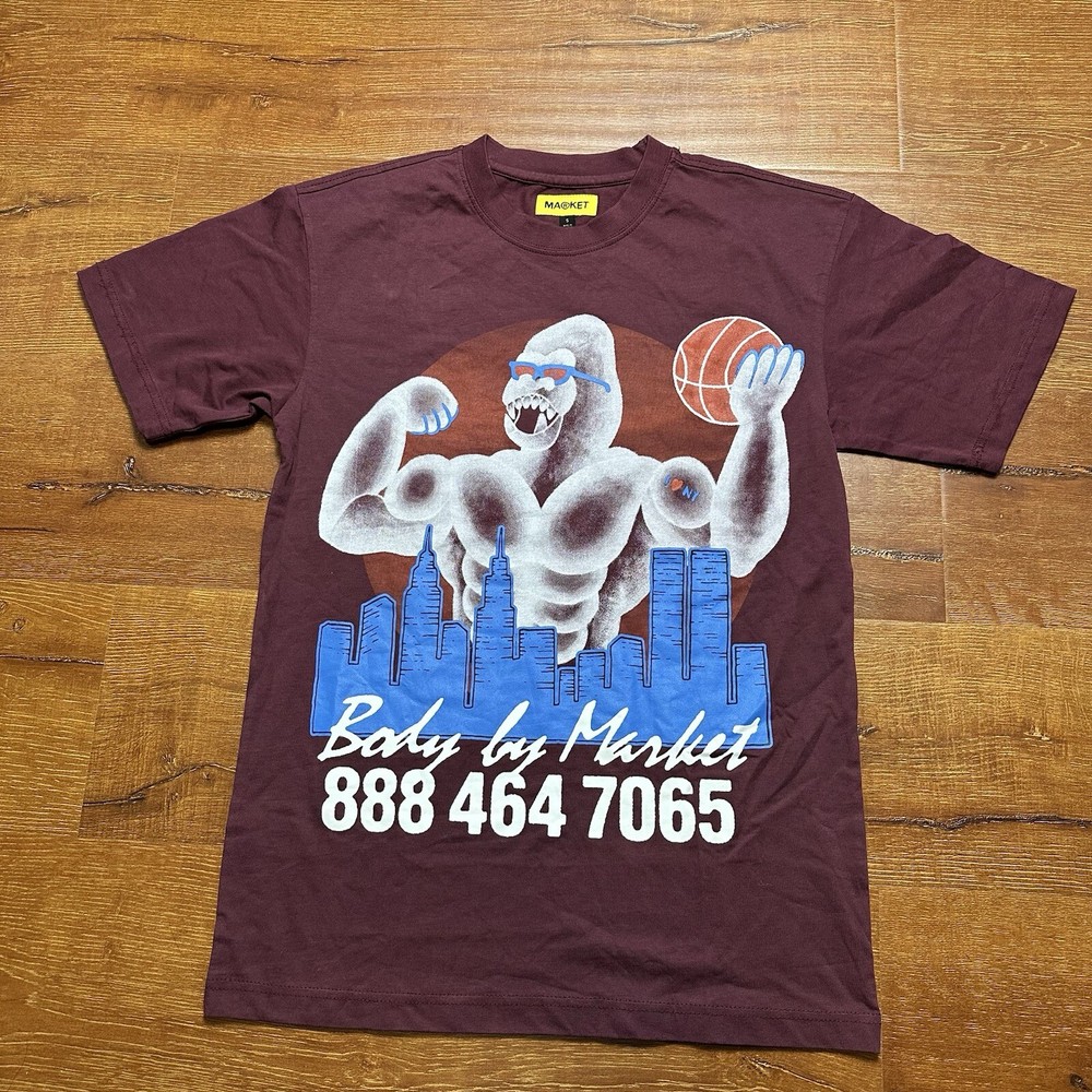 Chinatown Market T Shirt Mens S Burgundy Gorilla Body Street Urban Hype City NYC