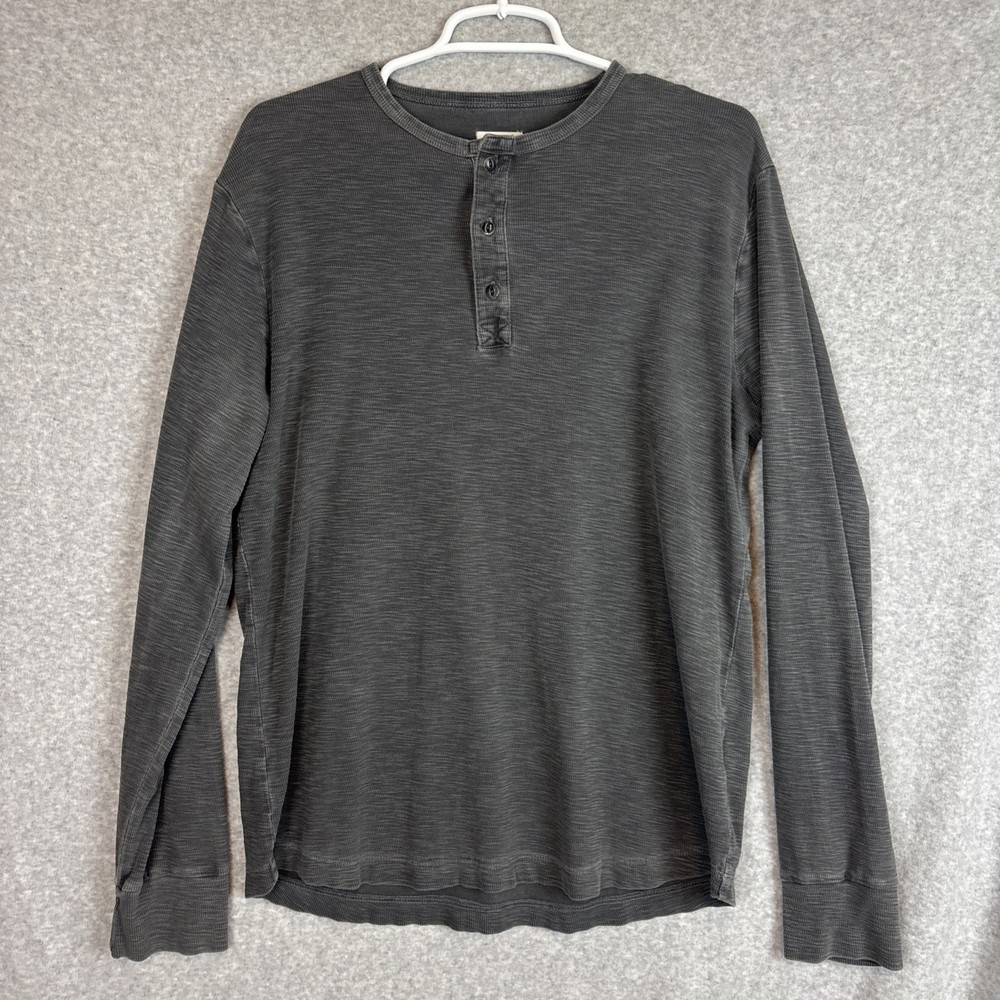 Flint And Tinder Henley Shirt Mens Medium Gray Long Sleeve Cotton Knit USA Made