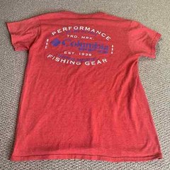 Columbia PFG Mens T Shirt Small Red Short Cap Sleeves Crew Neck Straight Hem