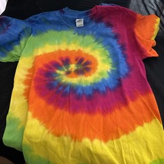 (2) Size L Tie Dyed T Shirts NWOT Hanes & Gildan Green Blue Yellow Orange Red