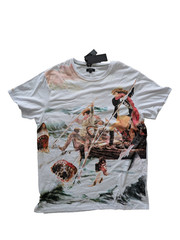 AKOO Men’s 4XL White Graphic T-Shirt NWT Shark Boat Print Short Sleeve Tee