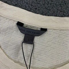 $128 John Varvatos Brasse Crew T-Shirt Large Ivory Chain Textured Knit Stretch