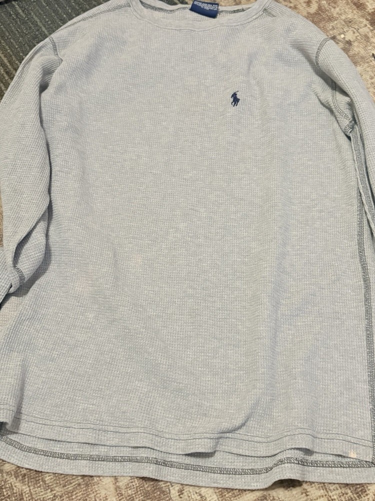 Polo Ralph Lauren Thermal Shirt Men’s L Gray Waffle Knit Long Sleeve Crew neck