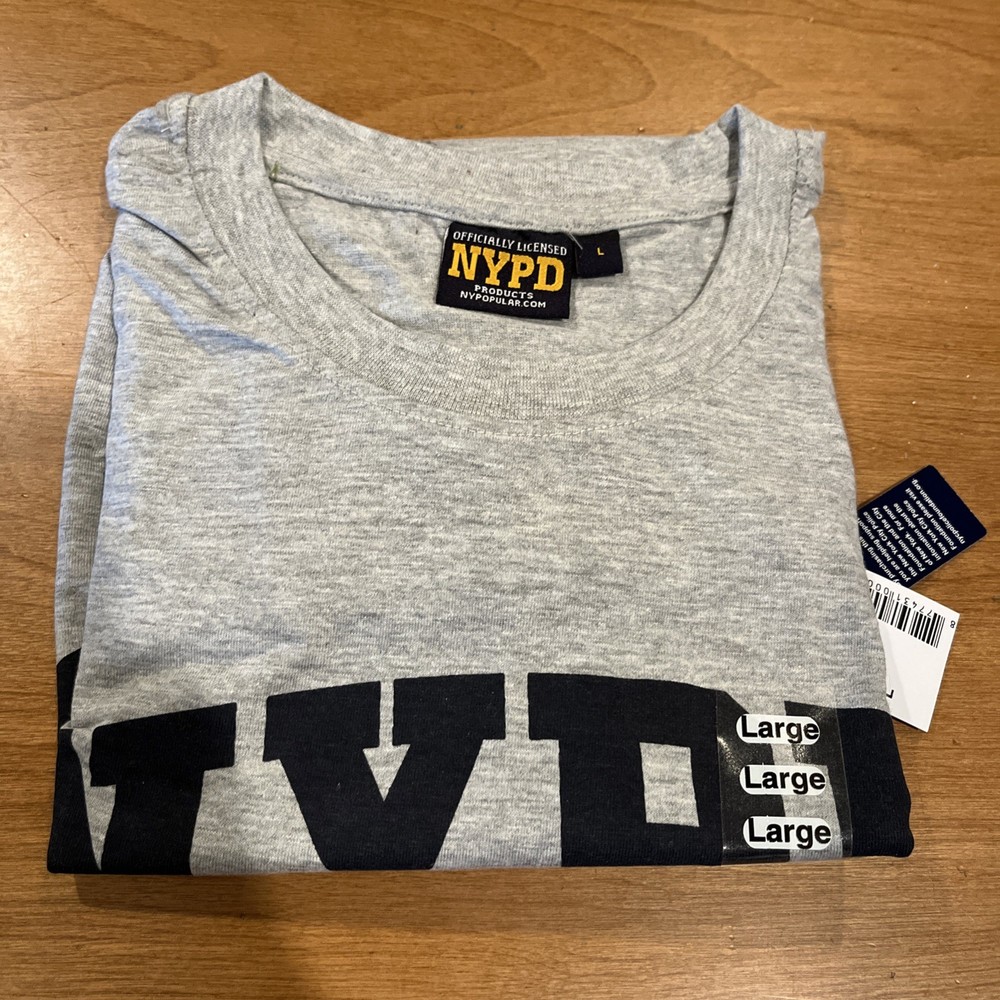 NYPD Gray Tee Shirt with Navy Print. Men’s Size Large New
