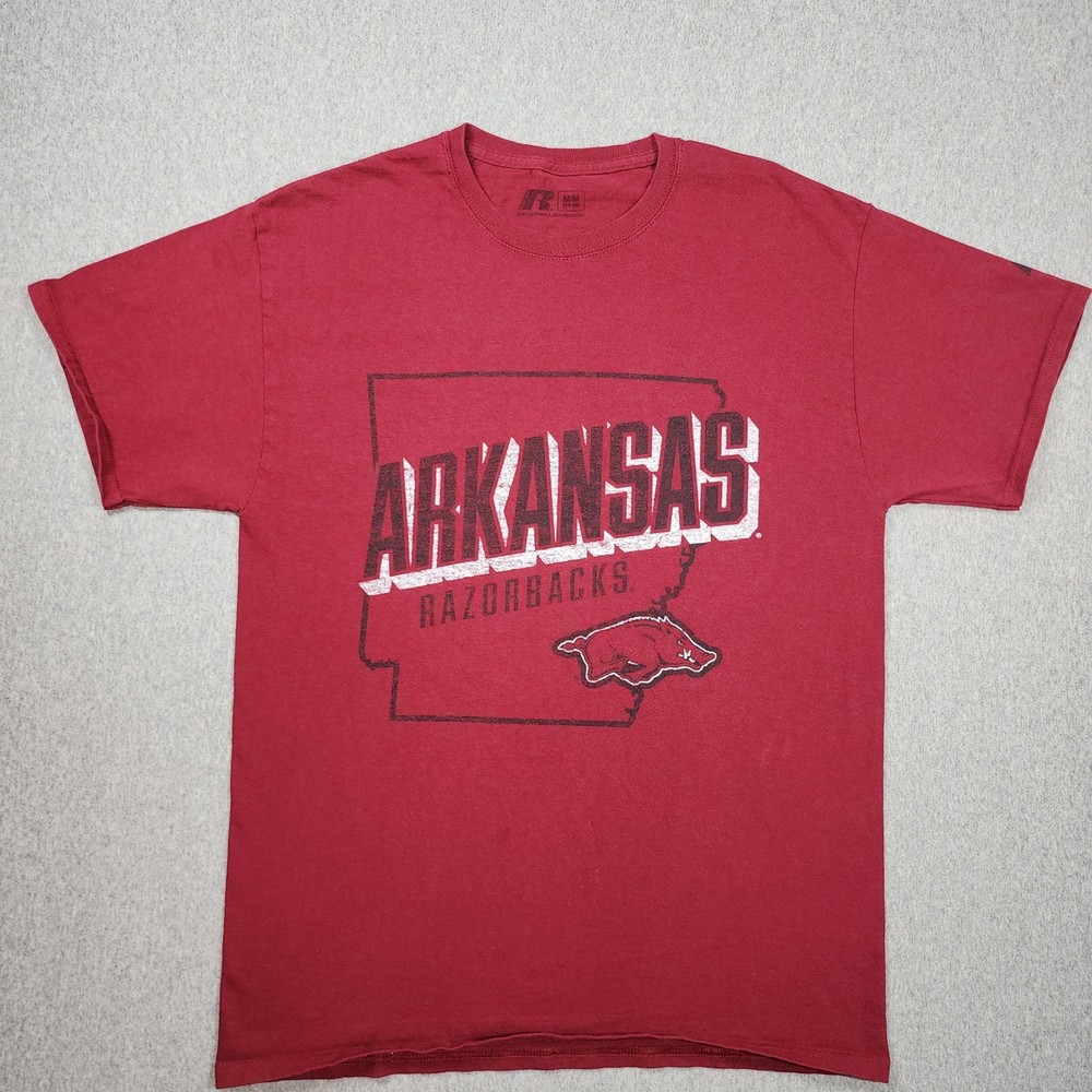 Russell Athletic Arkansas Razorbacks T-Shirt Mens Medium Red Distressed Logo