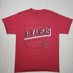 Russell Athletic Arkansas Razorbacks T-Shirt Mens Medium Red Distressed Logo