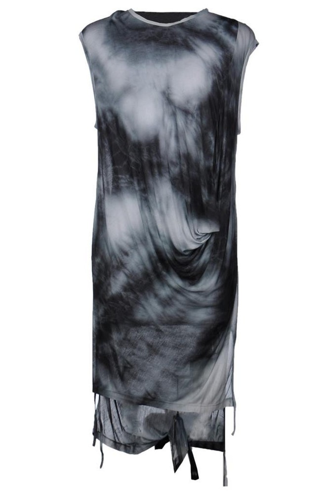 New Tom Rebl Gray White Full Length Sleevess Shirt sz XL X Large Drapey Front