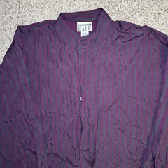 Intl Male Black Satin Stripe Shirt Large Glam Rock Goth Clubwear Vintage 80s