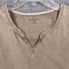 DKNY Jeans Split Neck T-Shirt XL beige/tan color with contrast stitch details