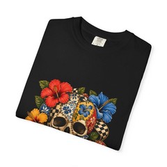 Patchwork Hibiscus Skull Graphic Tee