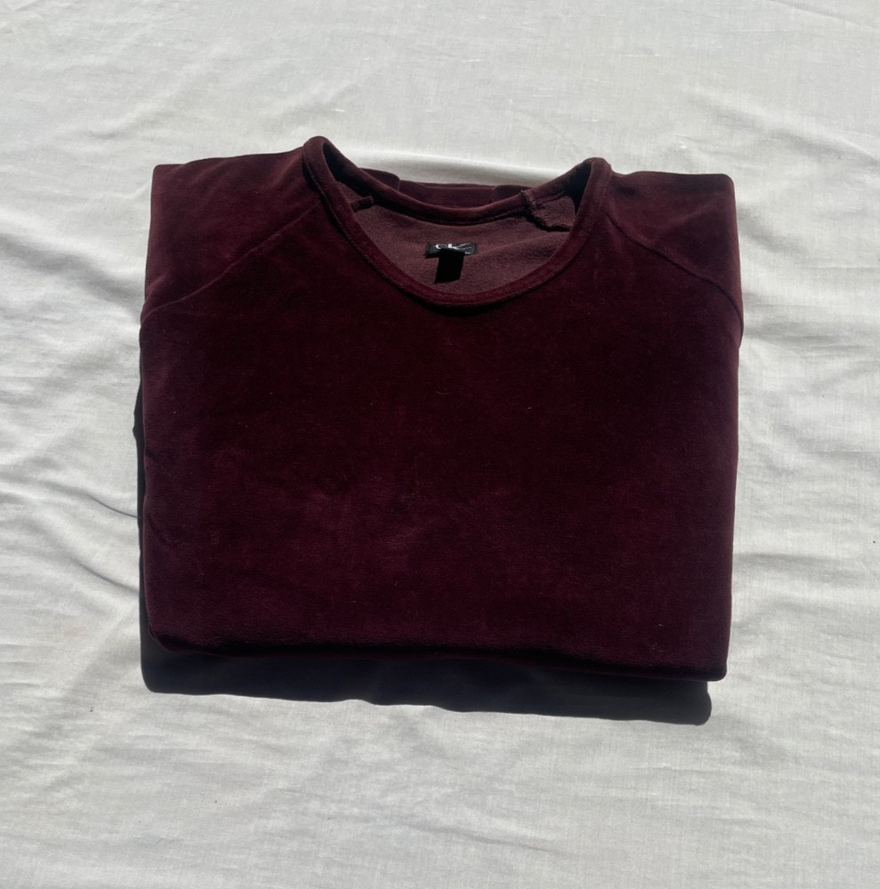 MENS XL CLALVIN KLEIN SINGLE STITCH VINTAGE BURGANDY VELOUR PULLOVER ST