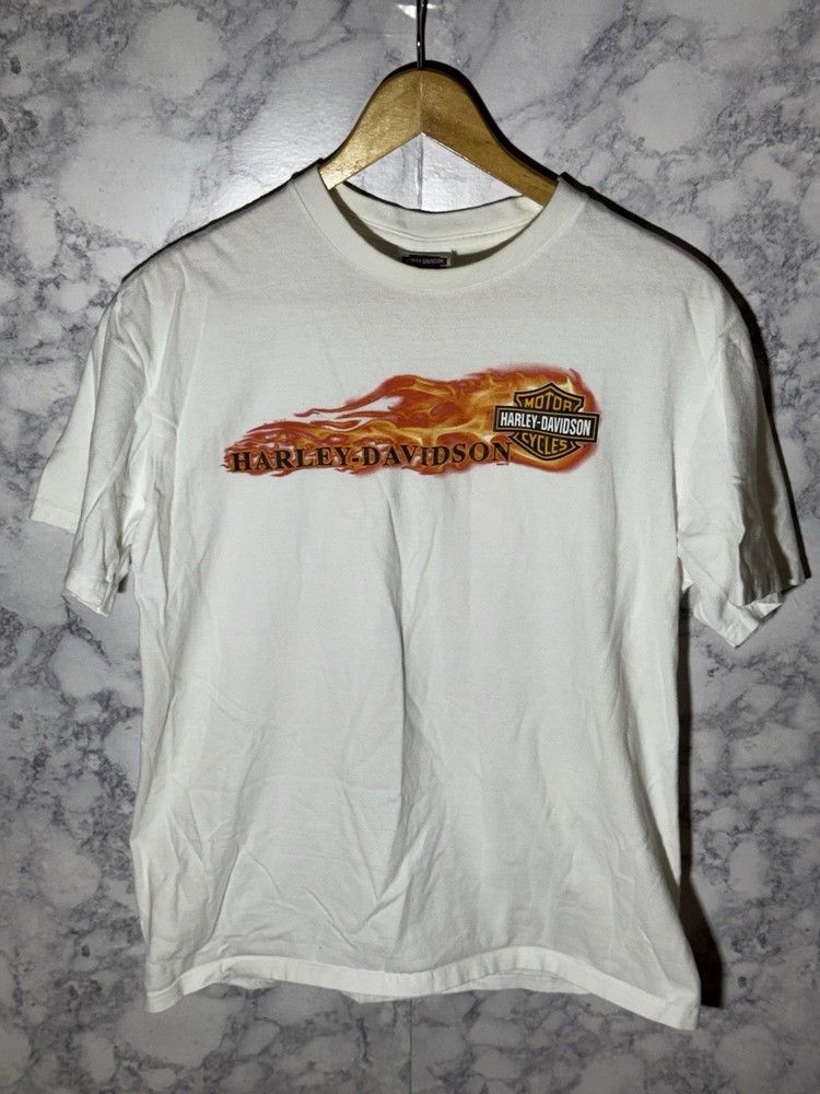 Harley Davidson Flame Shirt Men’s Size Medium White Twin Cities