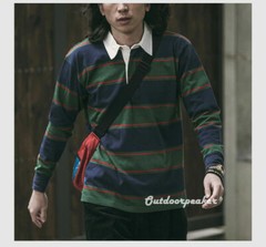 NON STOCK Retro Men Long Sleeve Shirts Collar Casual Striped Button-Up Collar