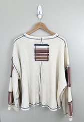 POL Mens Sz M Oversized Henley Tan waffle Knit Mixed Striped Fabric (flaw)
