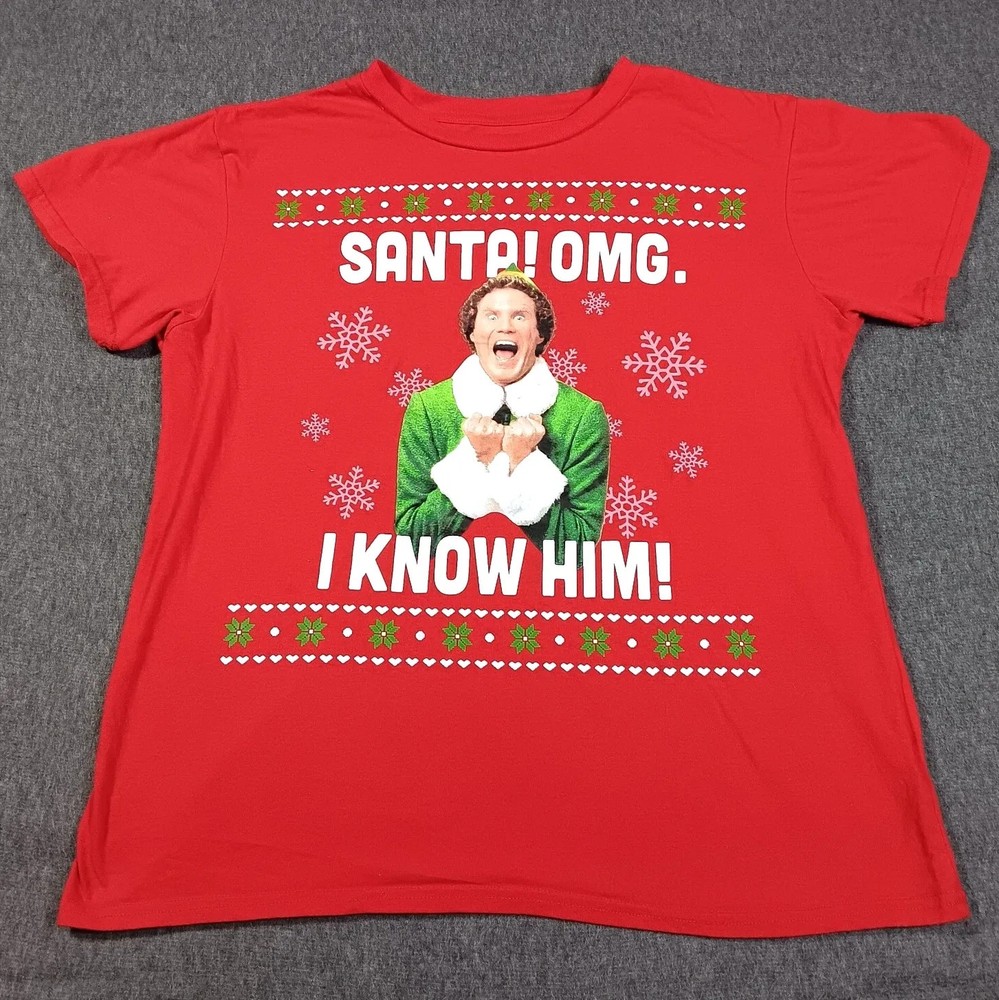 Elf Buddy The Elf Shirt Mens Large Santa OMG I Know Him Graphic Tee Christmas