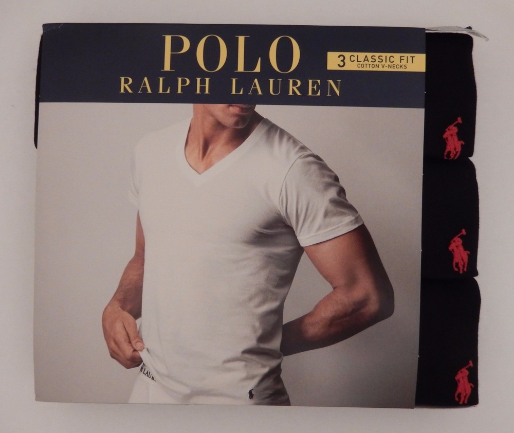 3 POLO RALPH LAUREN BLACK 100% COTTON V NECK T SHIRTS UNDERSHIRTS S M L XL XXL