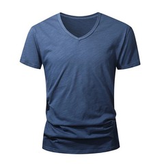 Men 100 % Cotton V Neck T Shirt Casual Summer Beach Gym Fitness Sports Tee Gift